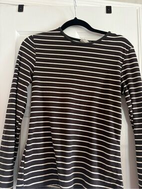 Striped Long Sleeve Tee in Brown and White